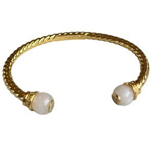 Rustic Cuff Twisted Gold Bracelet with Cream Ends